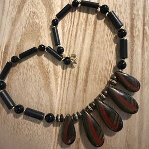 Elegant 80s Painted Ceramic Bead Necklace